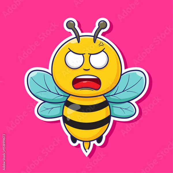 Fototapeta Angry bee face sticker, icon, mascot, logo illustration vector object with simple design concept