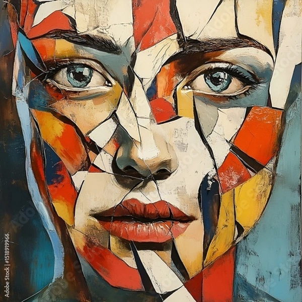 Fototapeta A face reformed through bold, fractured planes.