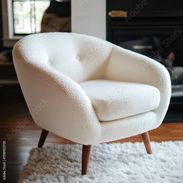 Fototapeta – A plush white chair blending vintage charm with modern simplicity.