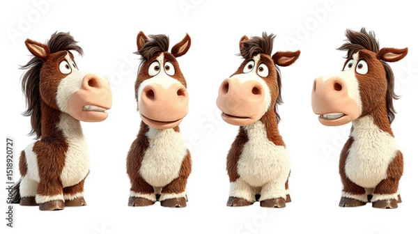 Fototapeta Playful Cartoon Horses Displaying Various Expressions and Emotions in Fun Styles