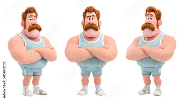 Obraz Cartoon muscular man with thick mustache posing confidently in athletic outfit