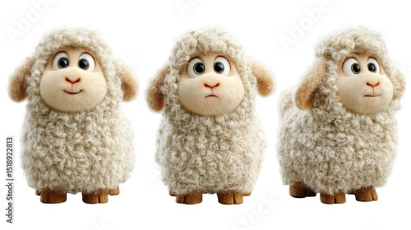 Obraz Cute cartoon sheep character with fluffy wool and expressive eyes in three poses