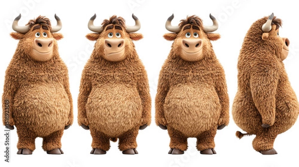 Obraz Cute Cartoon Bull Character with Friendly Expression and Playful Design in Multiple Views