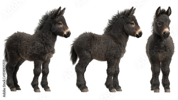 Obraz Cute Black Foal with Fluffy Fur Posing in Various Angles in a Studio Setting