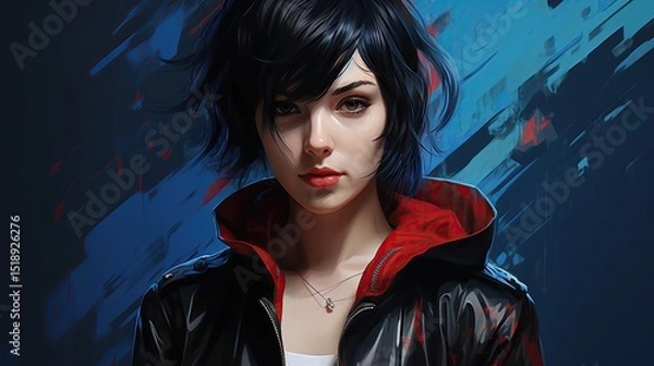 Fototapeta Stylized portrait of a woman with dramatic lighting and vibrant colors
