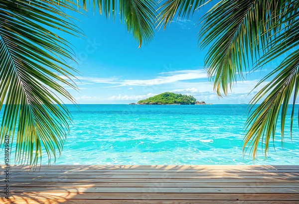 Fototapeta Tropical Paradise with a Serene Island View