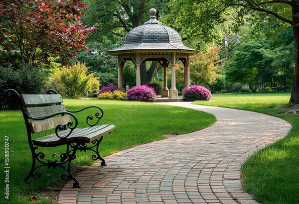 Fototapeta Serene Garden Path Leading to a Charming Gazebo