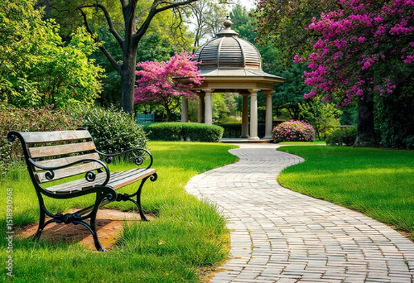 Fototapeta Serene Garden Path Leading to a Gazebo