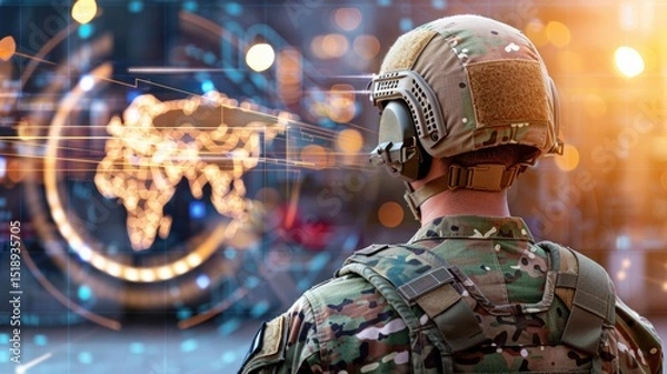 Obraz Military personnel monitoring global operations urban environment digital content tactical perspective future warfare insights
