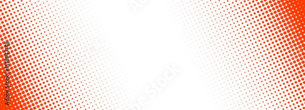 Obraz Slash red halftone gradient texture. Vanishing cartoon polka dot background. Dotted corner gradation pattern. Fading comic pop art overlay backdrop. Vector slant frame halfton patern effect wallpaper