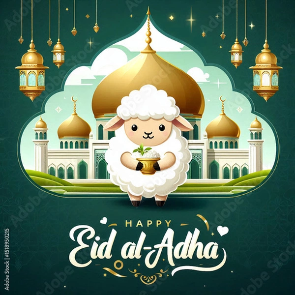 Fototapeta Eid al-Adha Celebration with Sheep and Mosque