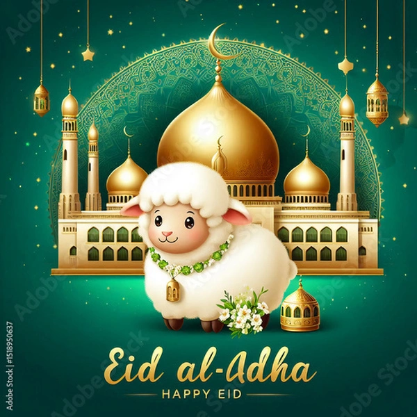 Fototapeta Eid al-Adha Celebration with a Lamb and Mosque