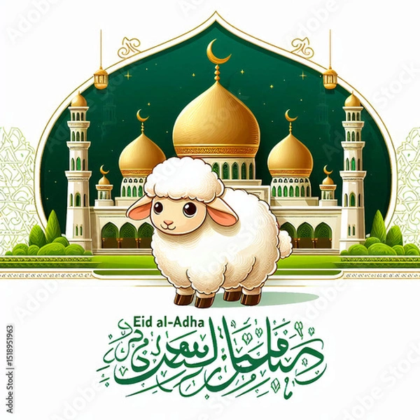 Fototapeta Eid al-Adha Celebration with a Lamb and Mosque