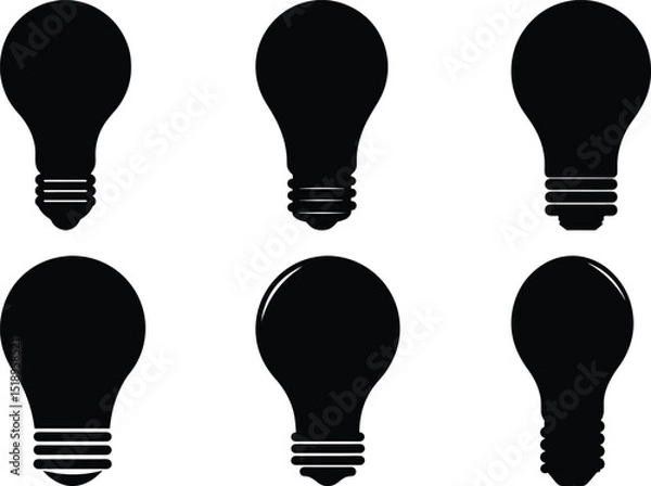 Fototapeta Collection of six light bulb silhouettes representing bright ideas and innovation