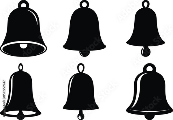Fototapeta Collection of black and white silhouette illustrations of various bell shapes