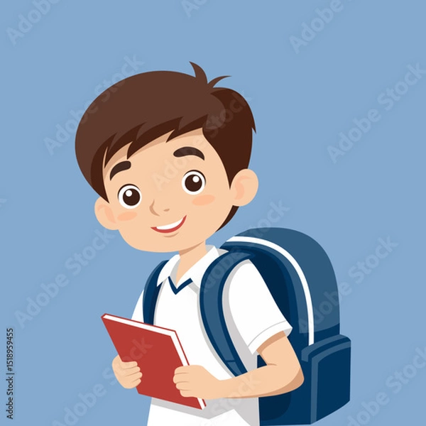 Fototapeta boy holding book getting ready to go to school