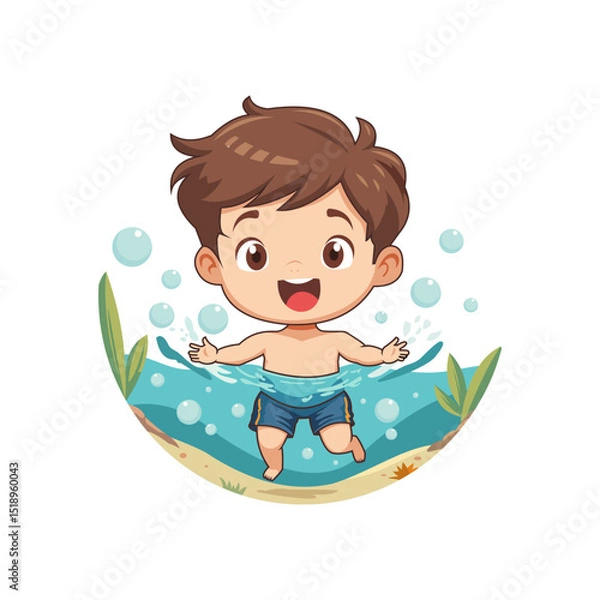 Fototapeta a boy is swimming in the pool