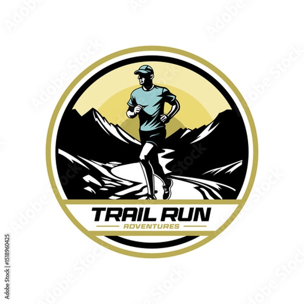 Fototapeta Trail running logo with mountain background