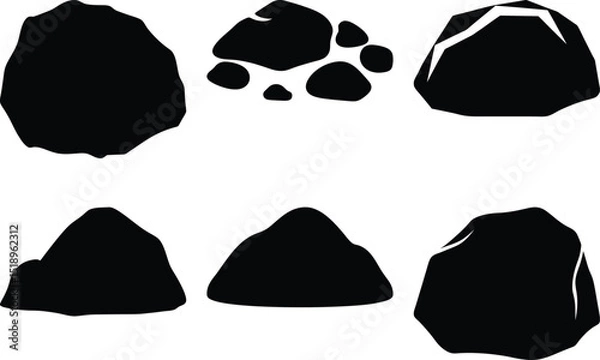 Fototapeta Silhouette of assorted rocks and stones in black and white illustration