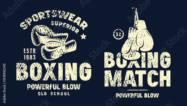 Obraz Boxing emblem for t-shirt. Graphic design with rough texture. Light print on black background