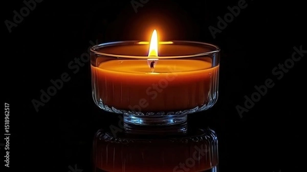 Obraz A single burning candle in a glass holder on a reflective surface