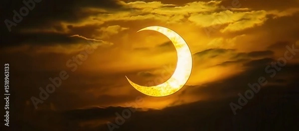 Obraz Golden Crescent Sun Eclipse in Cloudy Sky