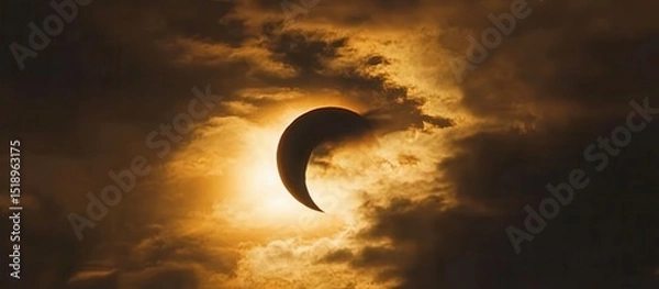 Obraz Partial Solar Eclipse in Dramatic Cloudy Sky