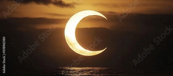 Obraz Golden Crescent Sun Eclipse Over Ocean Horizon