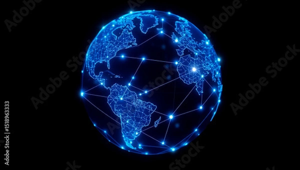 Obraz Global Network Interconnected World, Digital Connections, Futuristic Earth