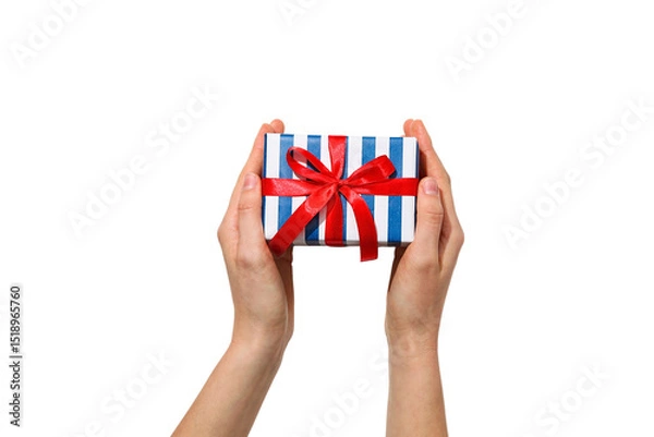 Obraz 4 July concept, hands holding gift box, isolated on white, PNG