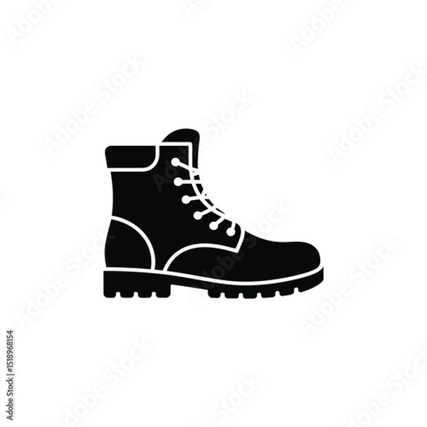 Obraz Black HighCut Boot Icon with Laces and Lug Sole Illustration