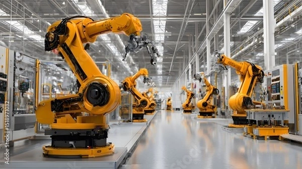 Obraz Industrieroboter in moderner automatisierter Produktionslinie
