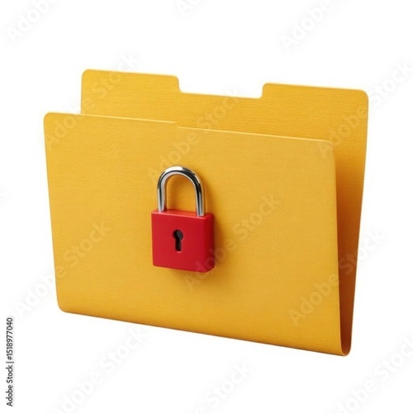 Fototapeta Yellow folder with red padlock icon isolated on white background