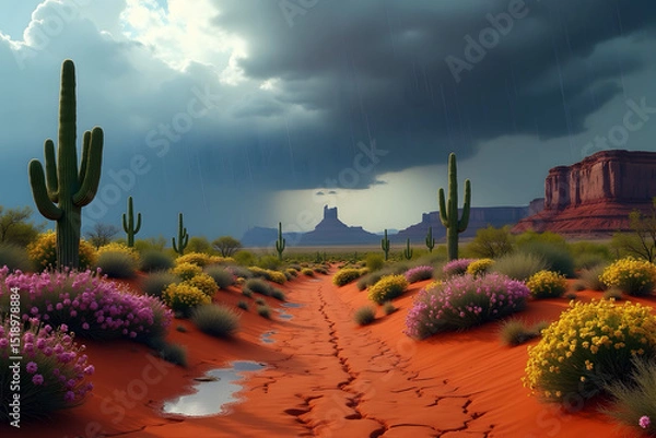 Fototapeta Detail and breathtaking image of Desert Bloom During Rainfall