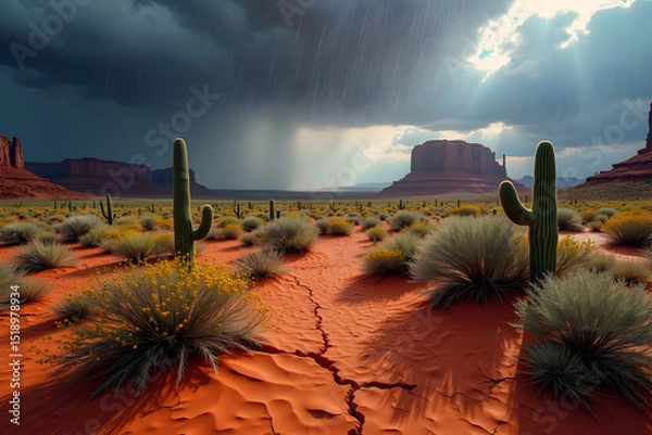 Fototapeta Detail and breathtaking image of Desert Bloom During Rainfall