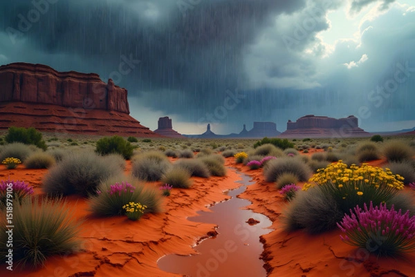 Fototapeta Detail and breathtaking image of Desert Bloom During Rainfall