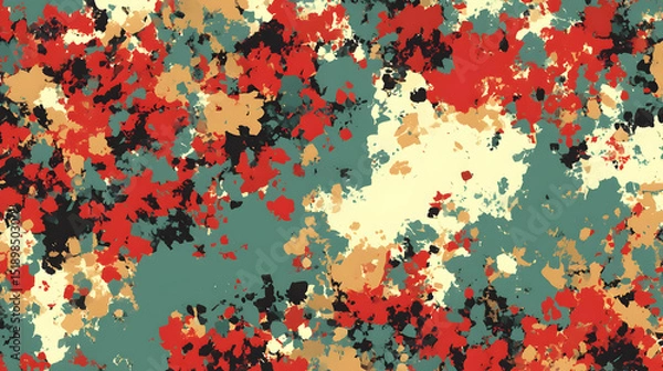 Fototapeta overlays with shifting tones of red, teal, and gold in a chaotic pattern
