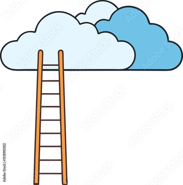 Obraz Creative vector illustration of a ladder reaching up into clouds, symbolizing goals and dreams. Ideal for motivation, aspiration, and cloud-based concepts. Clean, minimal, and conceptual design.