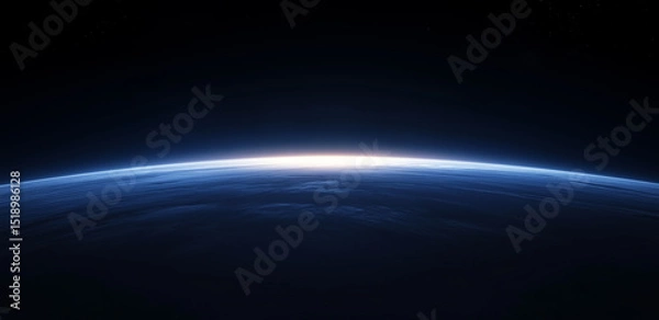 Fototapeta This picture shows the curved edge of a planet with a blue atmosphere standing out in the dark universe, symbolizing mystery and exploration.