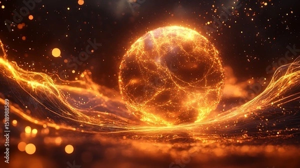 Fototapeta Celestial Radiance: A Luminous Orb Casting Golden Waves Across Space