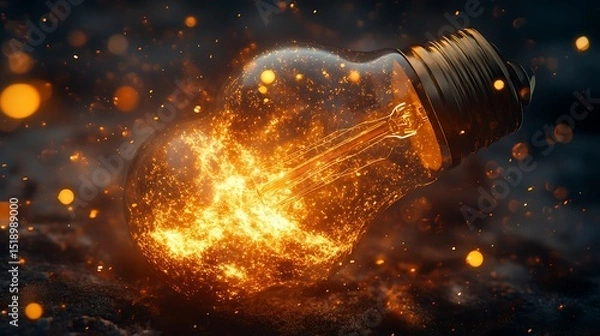 Fototapeta Glowing Lightbulb Emanating Fiery Sparks, Symbolizing Innovation and Brilliance