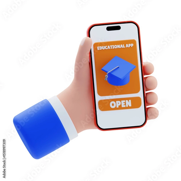 Obraz Educational App 3D Icon. Educational app on smartphone 3d icon