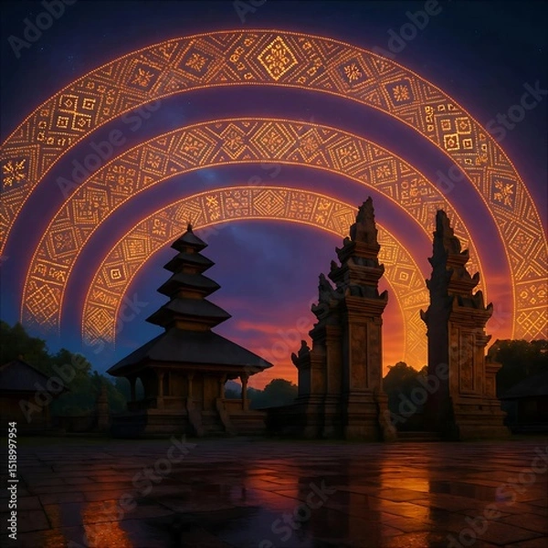 Obraz Sasambo Batik Aurora over Lingsar Temple at Lombok, West Nusa Tenggara Indonesia 