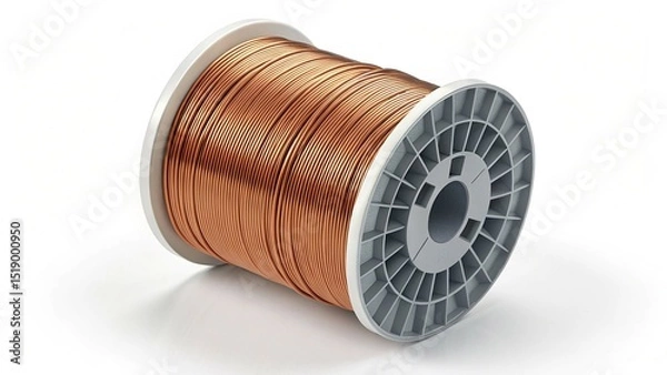 Fototapeta A spool of copper-colored wire is isolated on a white background
