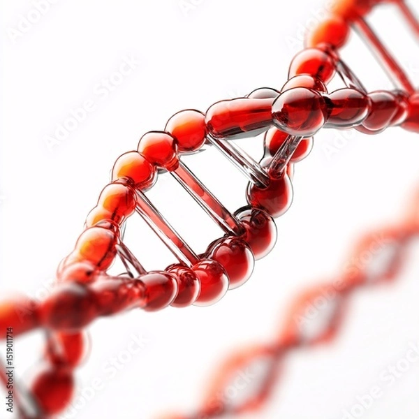 Obraz Icon of a red DNA molecular structure in 3D, placed on a white surface.
