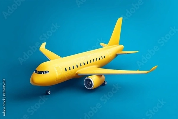 Obraz Yellow aircraft icon, 3D design, isolated on white background.