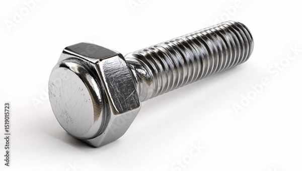 Obraz 3D metal bolt, cartoon plastic design, isolated on white background for emphasis.