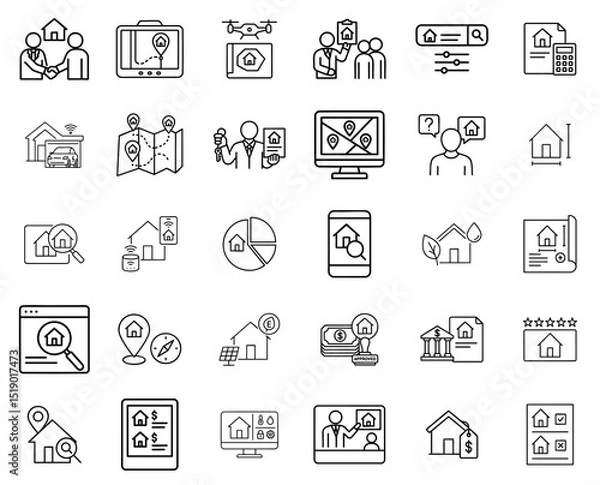 Obraz Mortgage searching process icons set for real estate and home buying process illustration