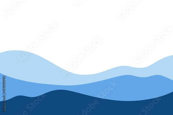 Obraz Abstract blue sea waves on a white background. Endless undulating shapes of water. Background element, flat design, vector. Modern minimalistic background for banners, posters with space for text