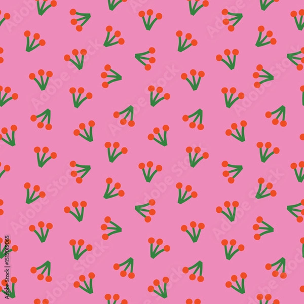 Fototapeta Minimalist flower seamless pattern in pink background for textile print, banner, wrapping paper, wallpaper.